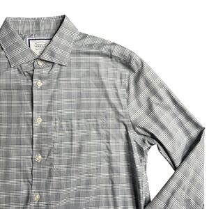 Charles Tyrwhitt Slim Fit Non-Iron Men 16.5 35 Dress Shirt Grey White Glen Plaid